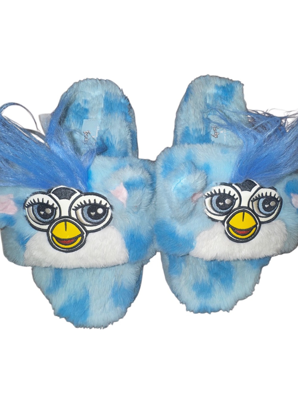 Dolls Kill x Furby , Blue Furby Faux Fur Platform Slides